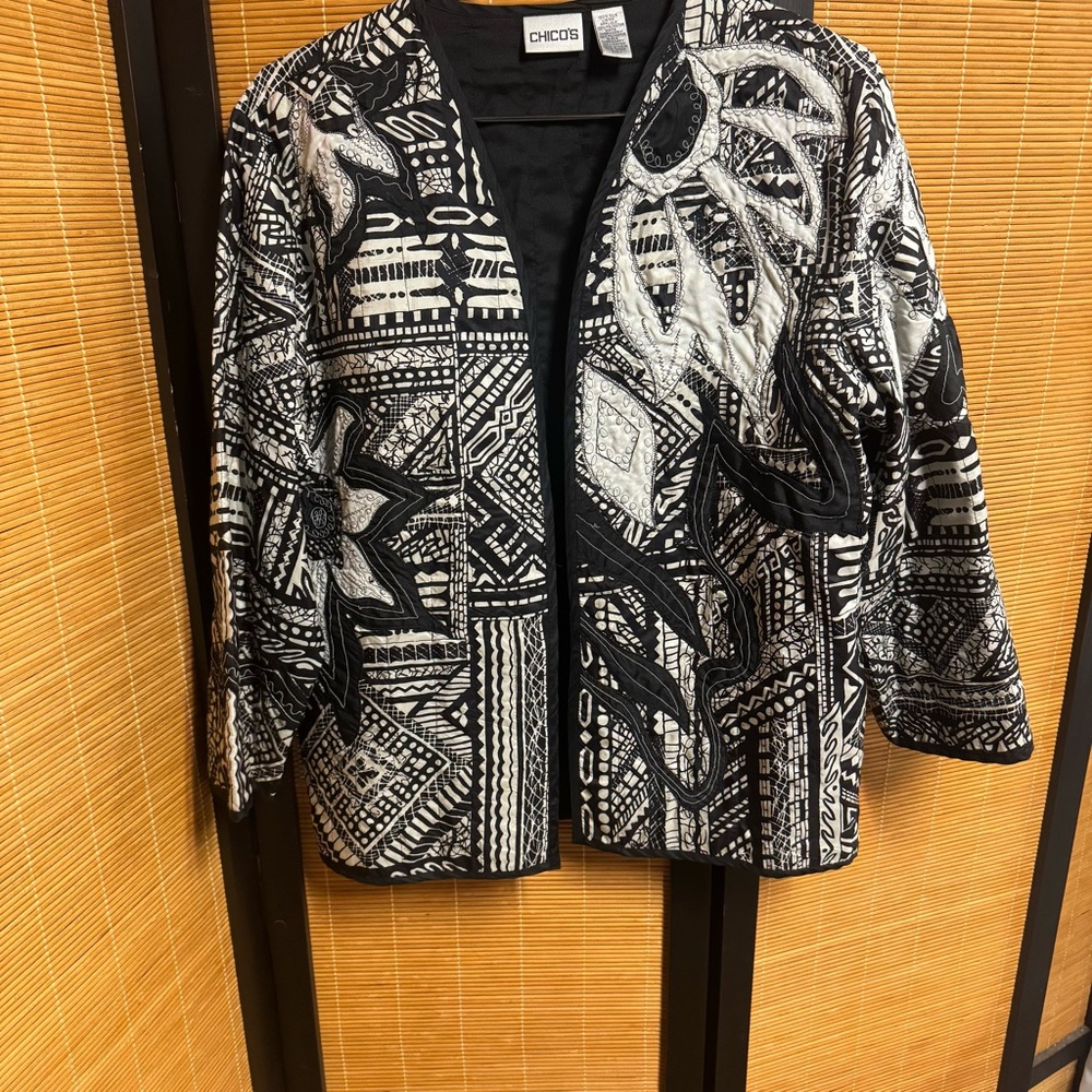Chicos Black and White Patterned Jacket
